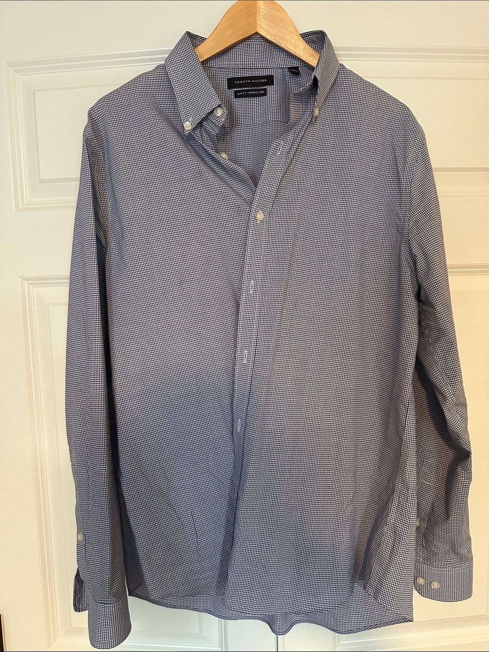 Tommy Hilfiger Men’s Navy and White Micro-Check Button-Down Shirt